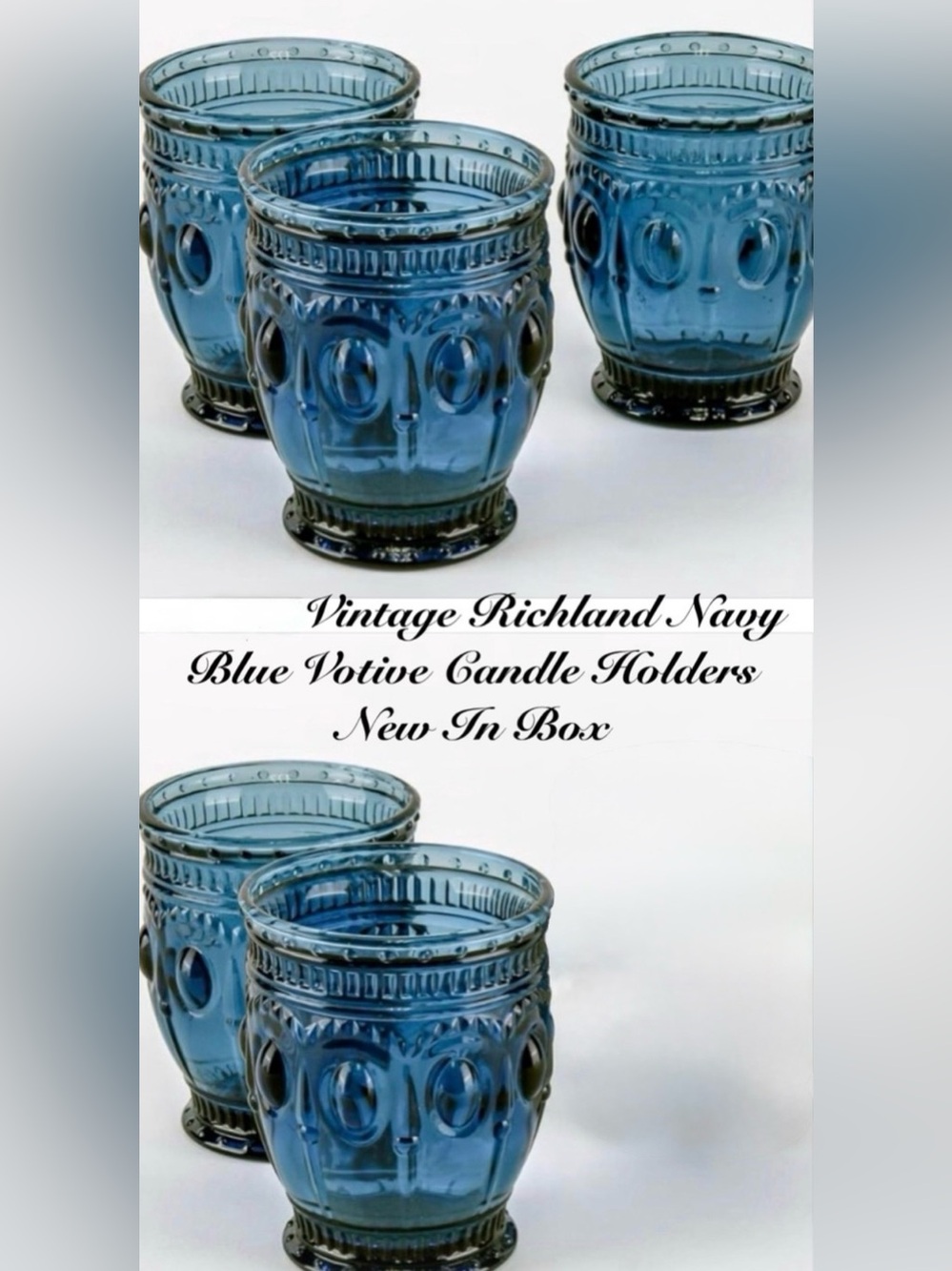 💜  5 {NIB} Richland Vintage Charm Candle Holders Navy Blue